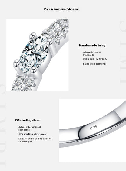 Ins Style Elegant Light Luxury Double Layer Gang Drill Diamond-studded Ring Female S925 Silver High Sense