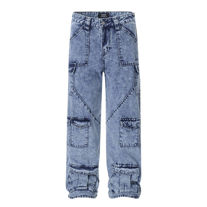 Men's Multi-pocket Functional Worn Looking Washed-out Jeans