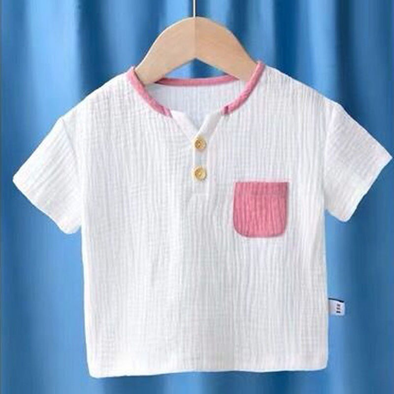 Children's Breathable Half Sleeve Cotton And Linen Top T-shirt