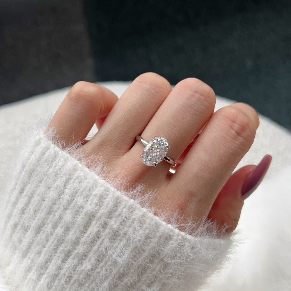 Sterling Silver Ring Carbon Diamond Zircon Classic Big Design Wedding
