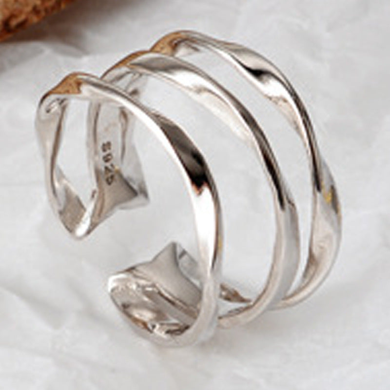 Sterling Silver Three-layer Twisted Ring