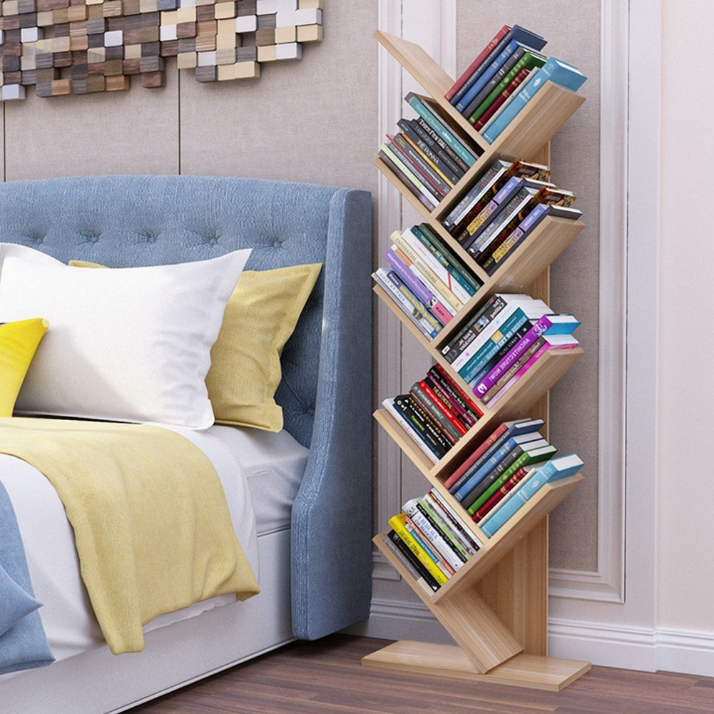 Livingandhome Rustic Standing Tree Bookshelf Wood Display Rack Kids Bookshelf  Bookshelves for Home