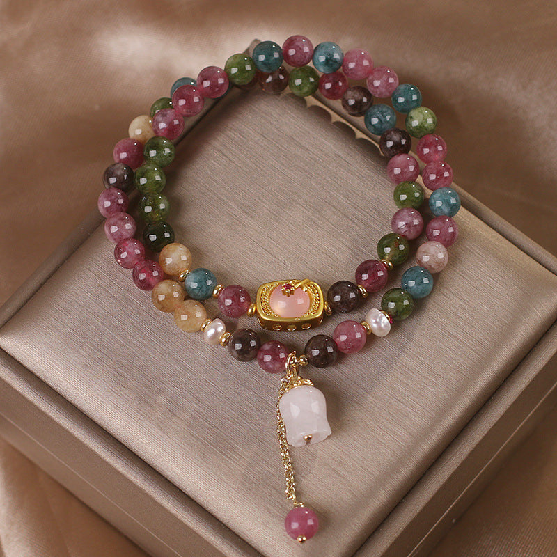 New Chinese Style Natural Color Tourmaline Double Circle Bracelet