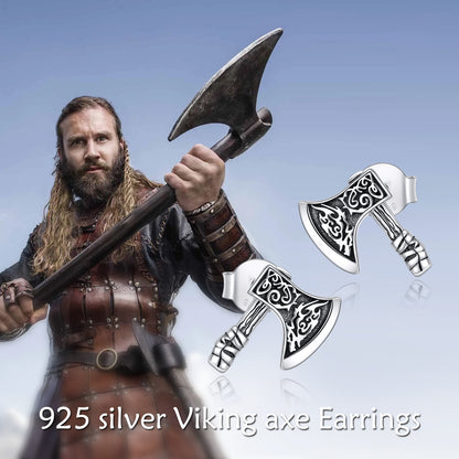 Sterling Silver Viking Axe Stud Earrings