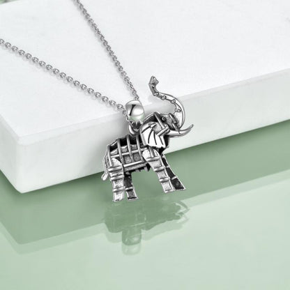 Sterling Silver Oxidized Elephant Pendant Necklace for Women and Men