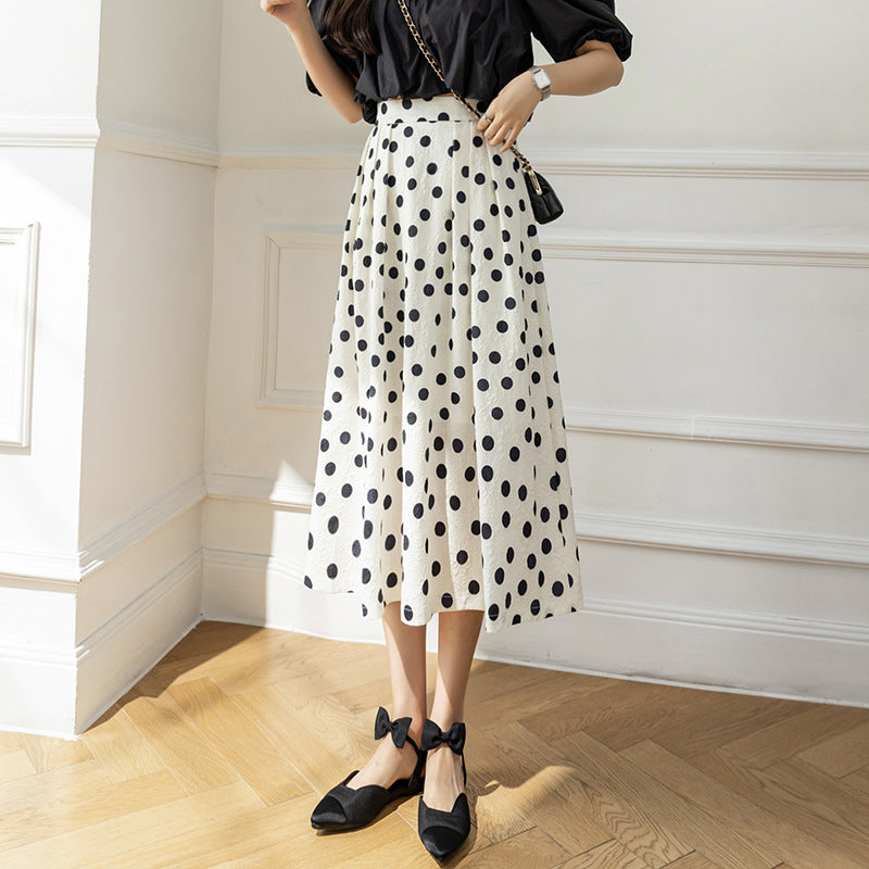 Women's Printed Dots High Waist Pleated Skirt Polka Dot Skirt