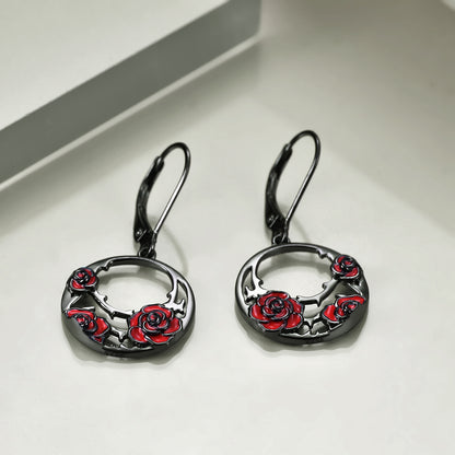 Sterling Silver Red Rose Flower Leverback Earrings Jewelry for Women