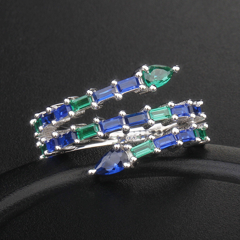 Sterling Silver Zircon Ring Simple Rectangular Color