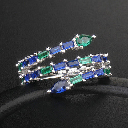 Sterling Silver Zircon Ring Simple Rectangular Color