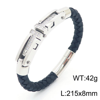 European And American Titanium Steel Personality Men's Weaving Leather Bracelet