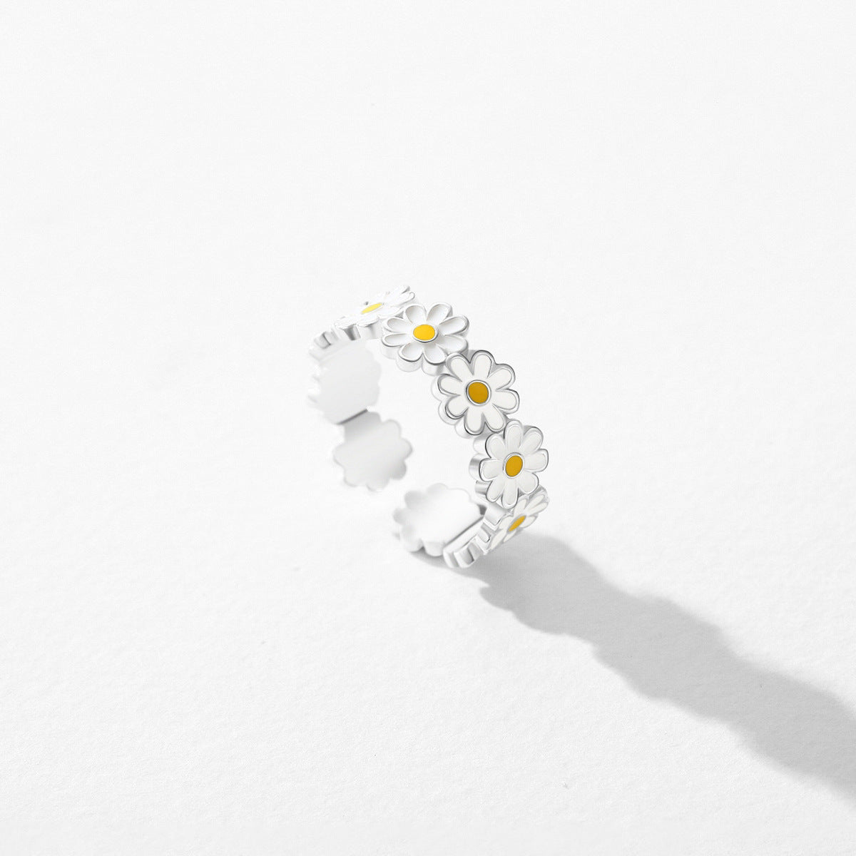 S925 Sterling Silver Enamel Little Daisy Women's Ring