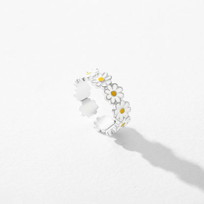 S925 Sterling Silver Enamel Little Daisy Women's Ring