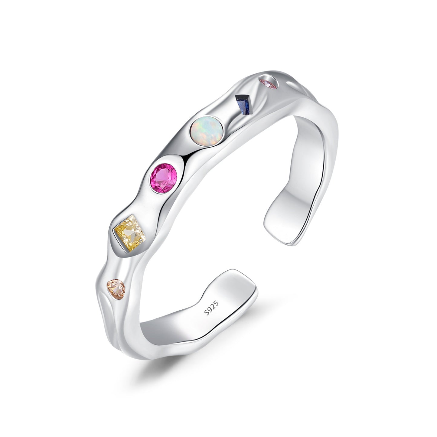 925 Sterling Silver Women's Rainbow Irregular Geometric Liquid Ring