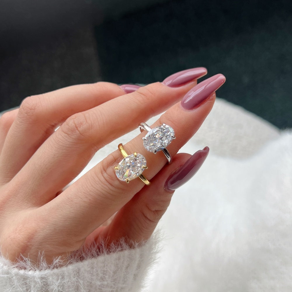 Sterling Silver Ring Carbon Diamond Zircon Classic Big Design Wedding