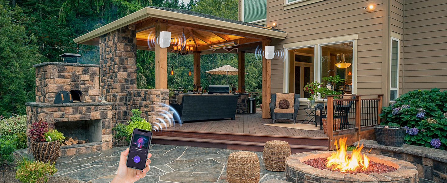 Herdio 2PCS 5.25'' 300W Indoor Outdoor Bluetooth Speakers Waterproof Wired Wall Mount Active Speakers For Patio Garage Deck Home