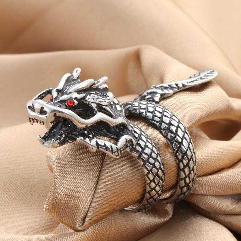 Men's Vintage Pure Silver Divine Dragon Ring