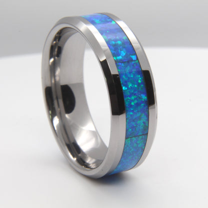 Fashion Blue Opal Tungsten Gold Ring