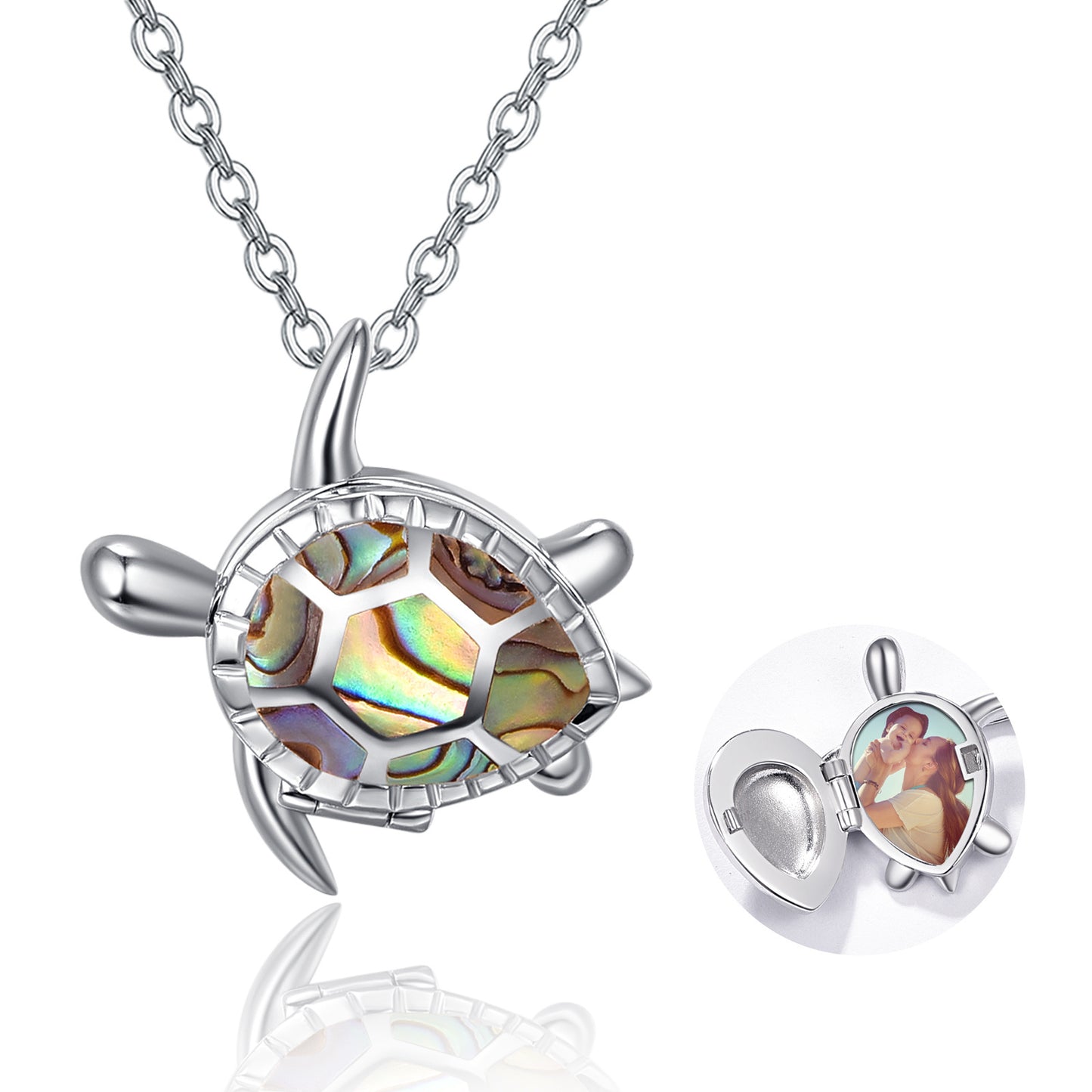 Silver Sea Turtle Locket Picture Photo Locket Abalone Shell Necklace For Women