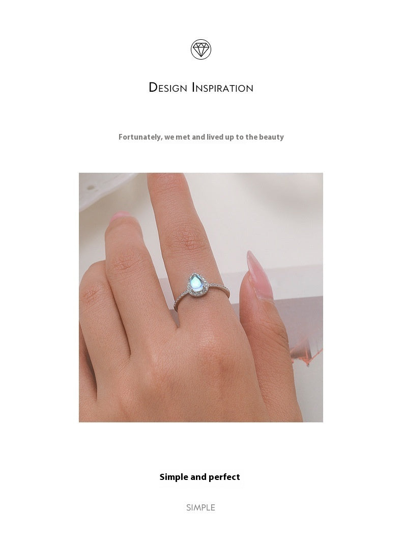 Sterling Silver Inlaid Moonstone Ring Female Niche Design