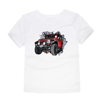 Children's Short-sleeved Cotton Heat Transfer T-shirt For Boys And Girls