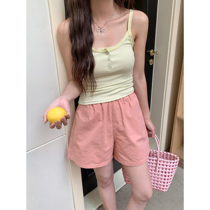 Japanese Elastic Waist Washed Cotton A- Line Shorts