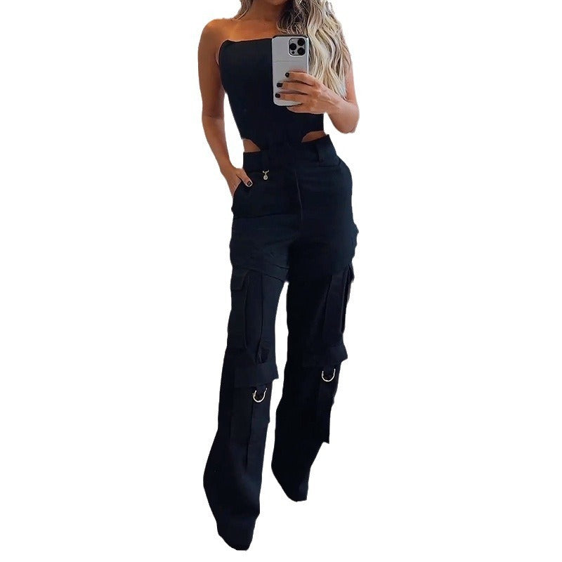 Fall Beauty Clothing Fashion Halter Top Loose Trousers Two-piece Set