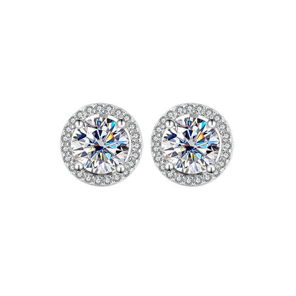 S925 Sterling Silver Genuine Goods Moissanite Round Bag Stud Earrings Simple Graceful