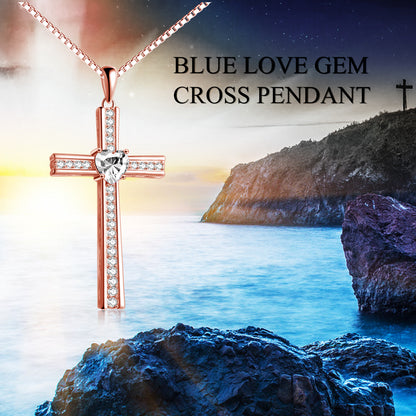 Birthstone Rose Gold Plated Cross Necklace for Women Jewelry Gifts