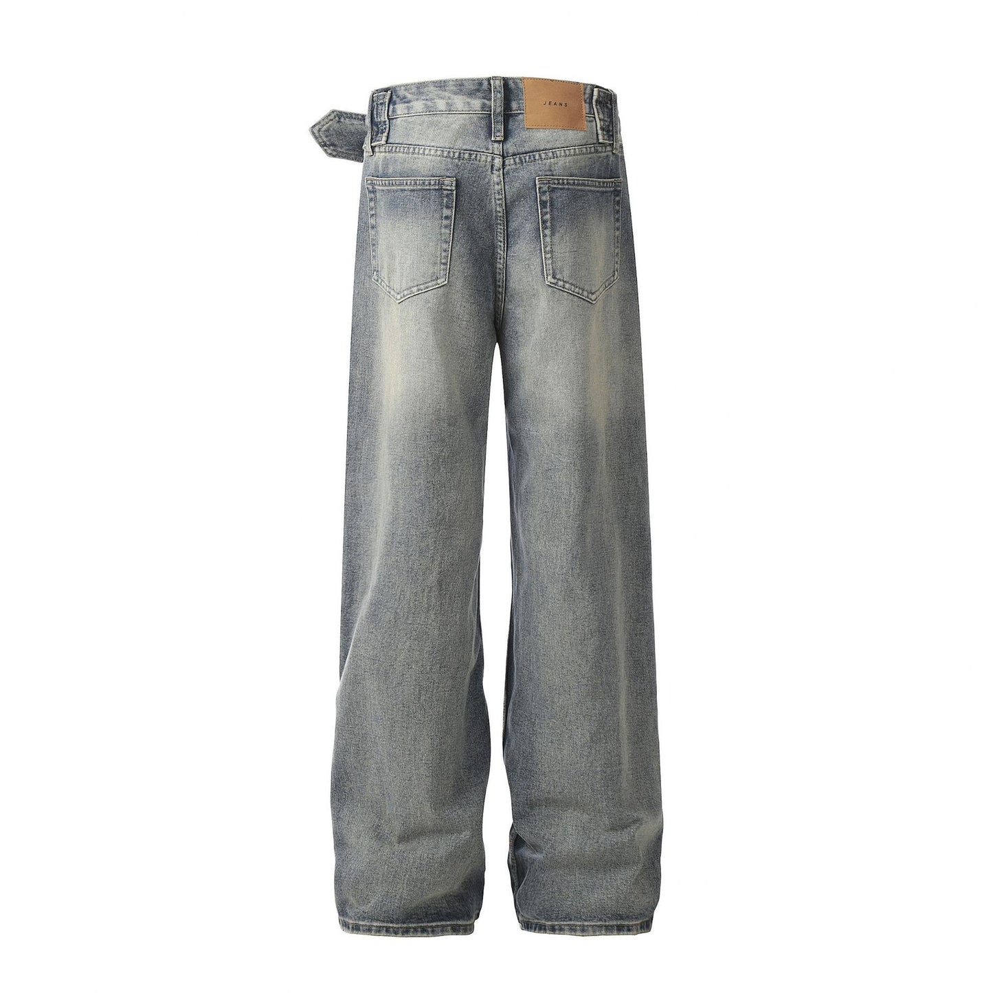 Washed Loose Wide Leg Large Hole Profile Tooling Ribbon Logging Jeans