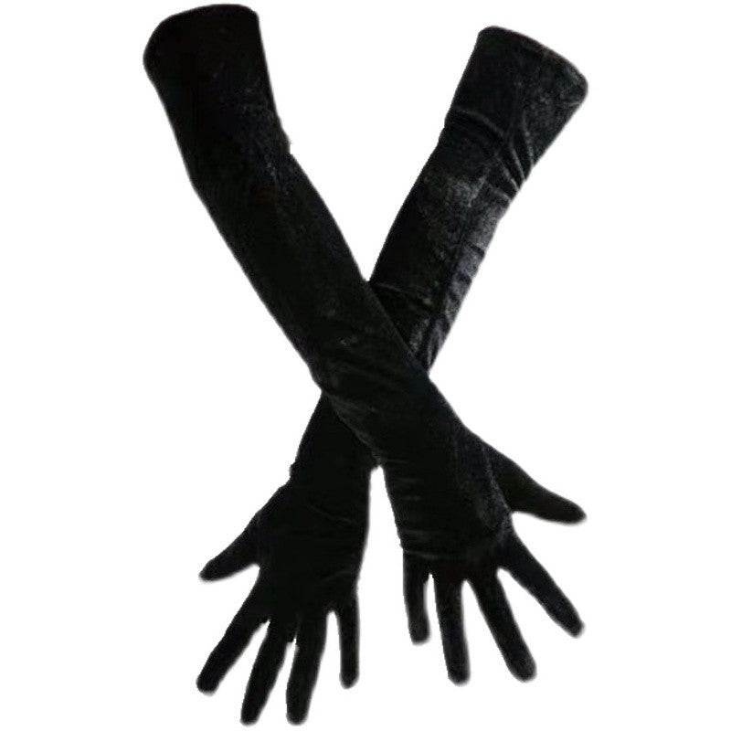 Black Satin Fabric Gloves Long Bag Finger Evening Dress Banquet Photography Jewelry Hepburn Style