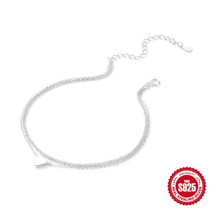 S925 Sterling Silver Double-layer Heart-shaped Love Versatile Ankle Chain