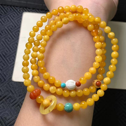 Natural Beeswax Old Honey Flower Wax Multi-Circle Bracelet