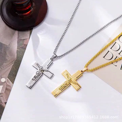 Fashion Titanium Steel Corrosion Cross Pendant Necklace