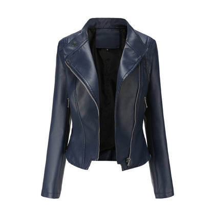 PU Lapel Women Slim-fit Leather Coat Women