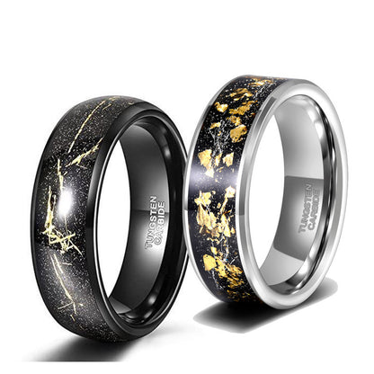 Tungsten Steel Inlaid 18K Gold Foil Width 8mm Men's Ring