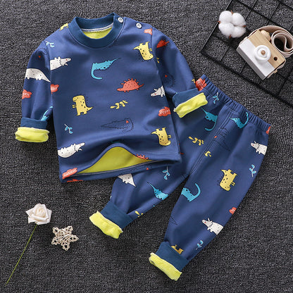 Children's Thermal Underwear Suit Fleece-lined Thickened Boys Girls Autumn Clothing