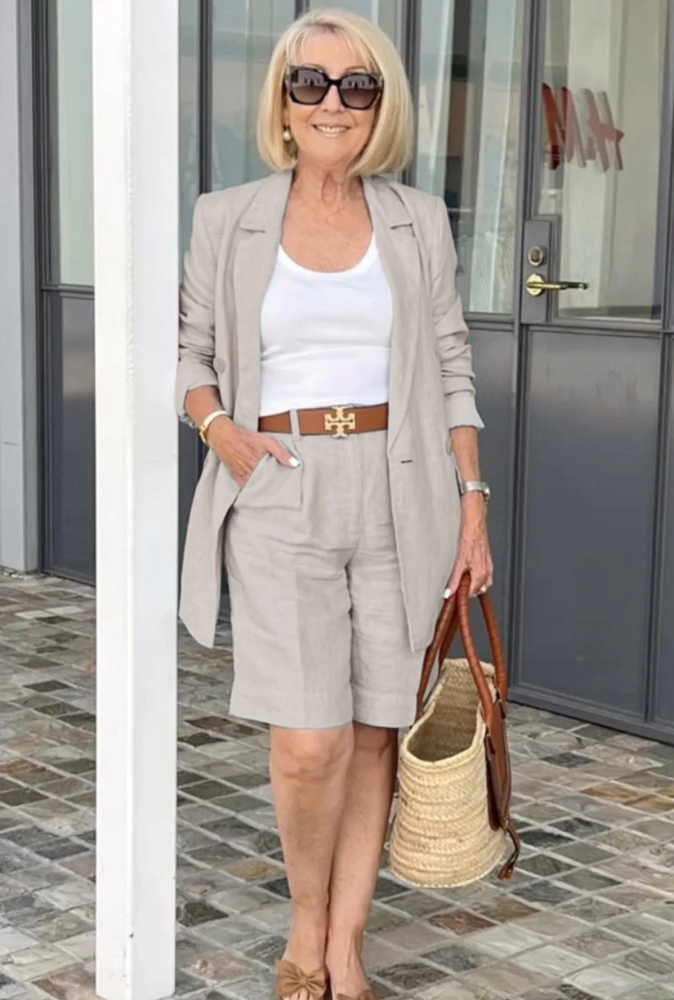 Elegant Cardigan Suit Coat Shorts Two-piece Suit