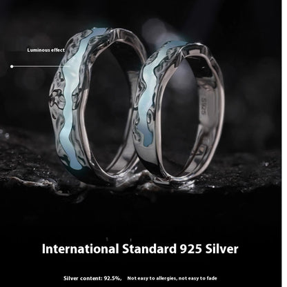 S925 Sterling Silver Light Year Couple Couple Rings Luminous Cold Aurora Luminous Open Men And Women Enamel