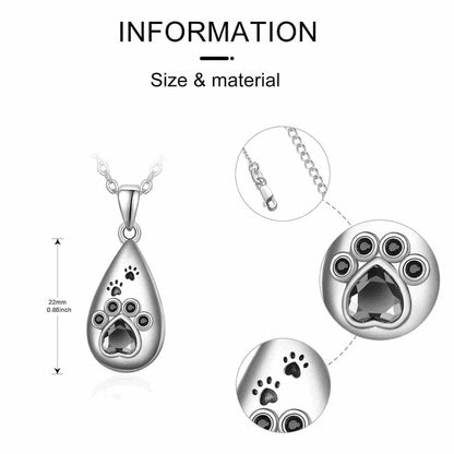 Women's Sterling Silver Animal Paw Teardrop Urn Memorial Necklace