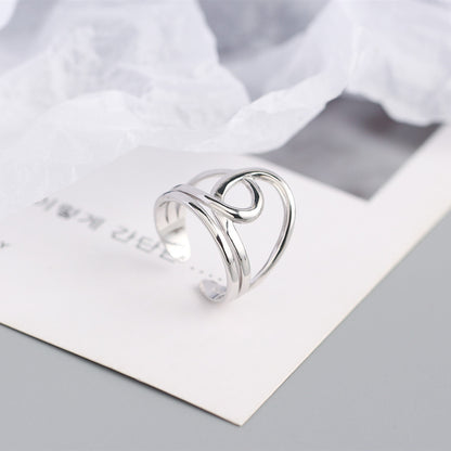 Sterling Silver Geometric Winding Double-layer Ring