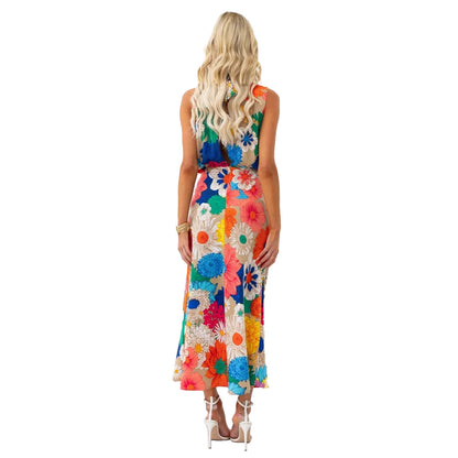 Vacation Style Fashion Printing Sleeveless Halter Waist-tight Long Dress