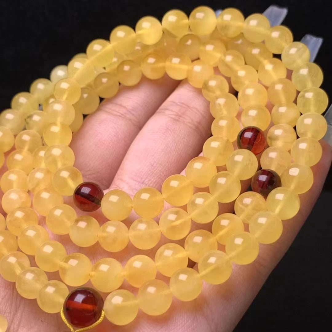 Natural Beeswax 108 Beads Yellow Chicken Grease Wax Necklace