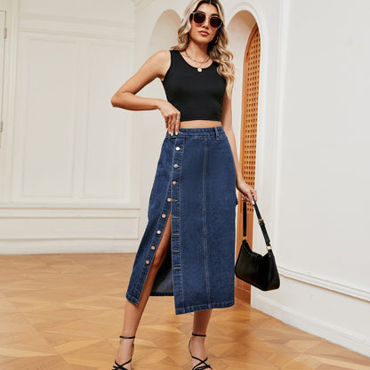 European And American Hot Girls Half Elastic Denim Cargo Pants Casual Skirt