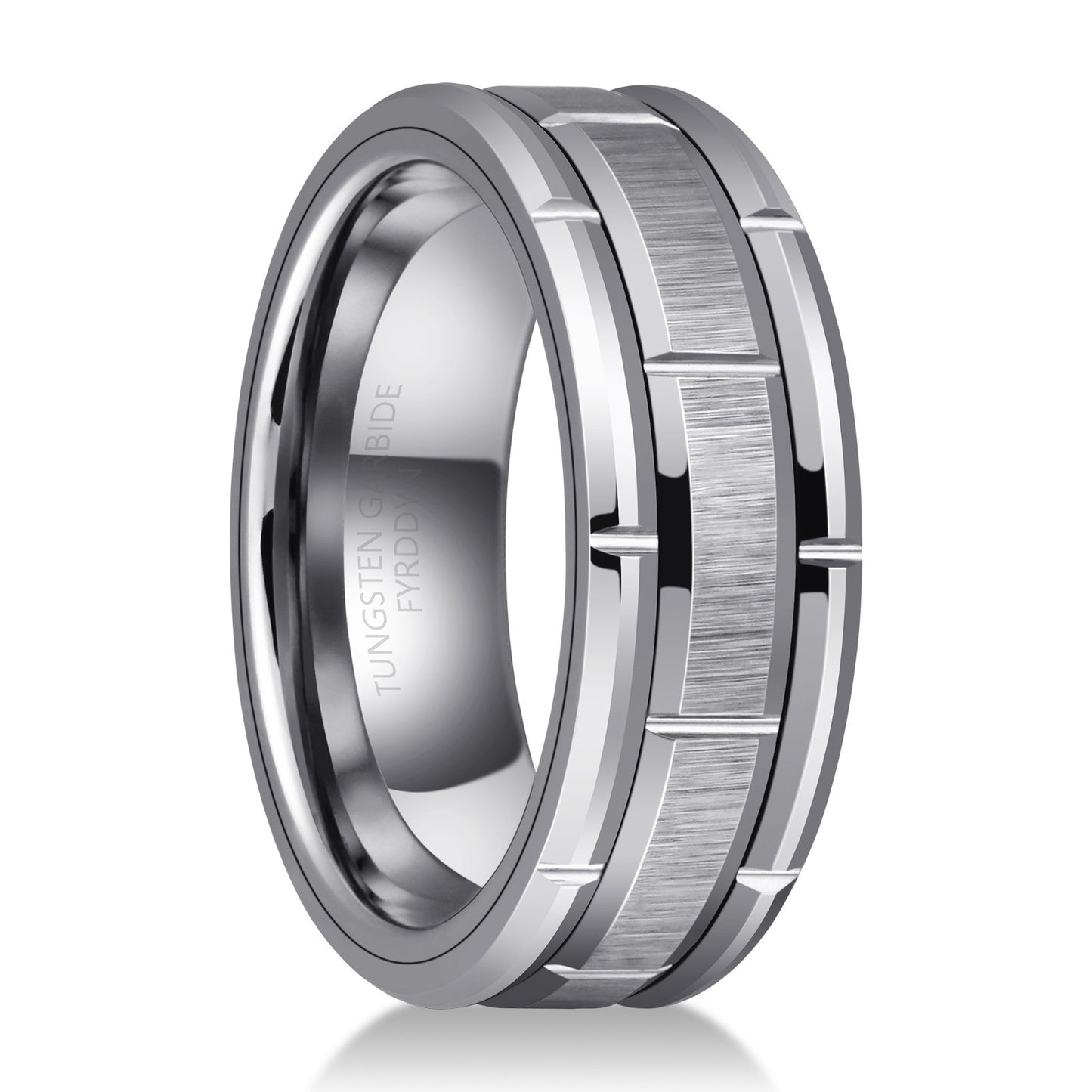 8MM Tungsten Carbide Men's Silver Carved Sandblasting Dome Ring