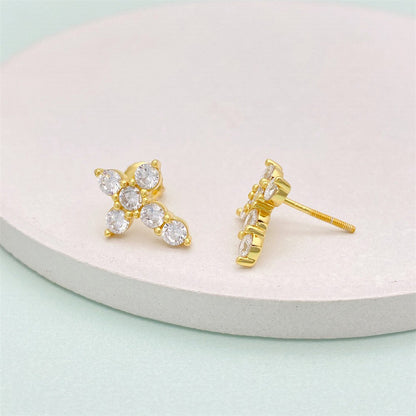 S925 Silver Inlaid Zircon Cross Ear Clip Male And Female Personality Stud Earrings