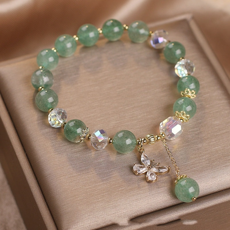 Natural Strawberry Quartz Green Crystal Bracelet For Women