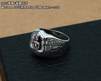 Sterling Silver Thai Carved Somdej Retro Men Wide Face Ring