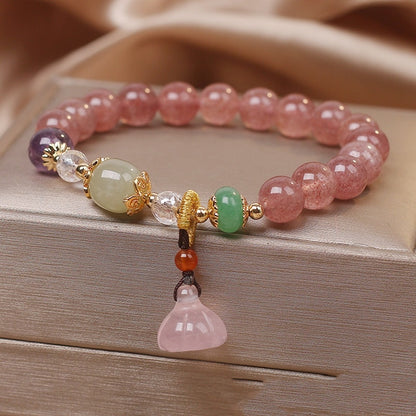 Natural Strawberry Quartz Lotus Seedpod Pendant Bracelet