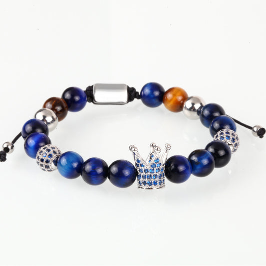 Inlaid Zircon Crown Transfer Beads Woven Men's Bracelet