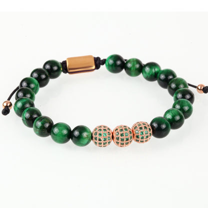 Inlaid Zircon Crown Transfer Beads Woven Men's Bracelet